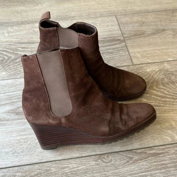 Ralph Lauren Brown Suede Leather Wedge Ankle Boots - Picture 1 of 13